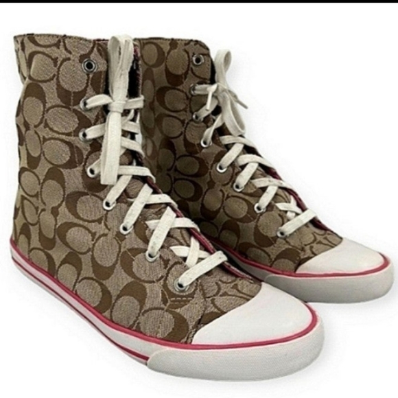 COACH Bonney Poppy Signature Logo Foldover High Top Sneakers EUC - Picture 9 of 11